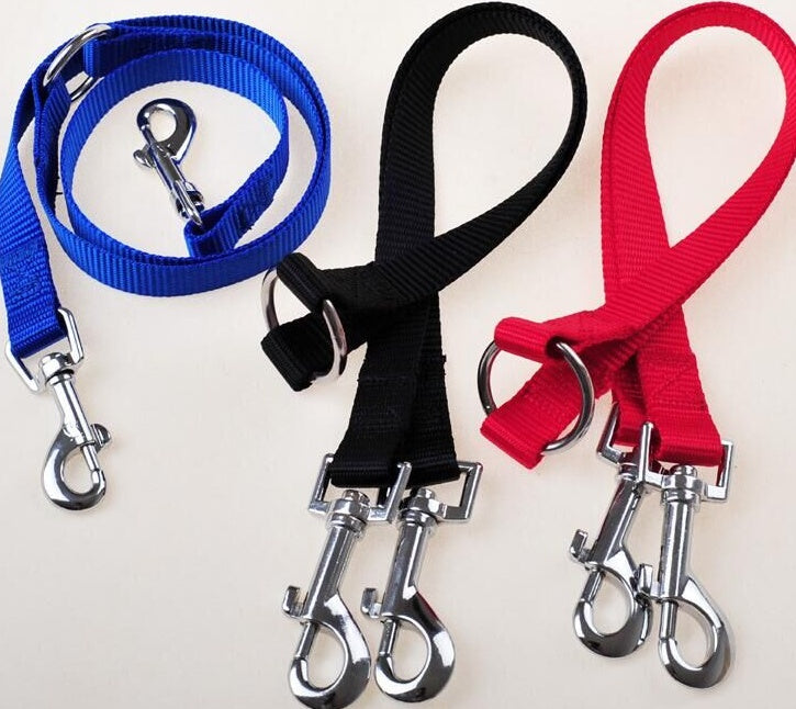 HKM-6045629 Double Dog Walking Leash Coupler - Nylon, Adjustable Lengths in Purple, Red, Blue, Black