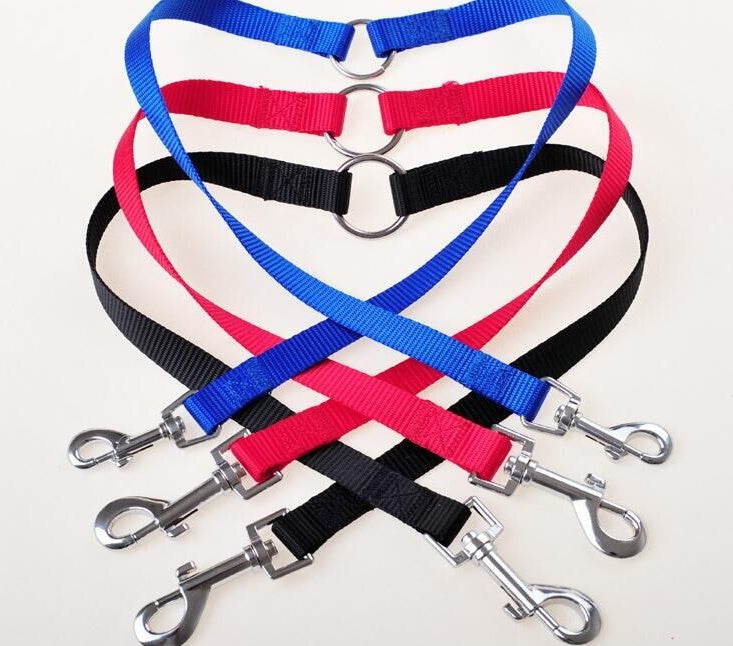 HKM-6045629 Double Dog Walking Leash Coupler - Nylon, Adjustable Lengths in Purple, Red, Blue, Black
