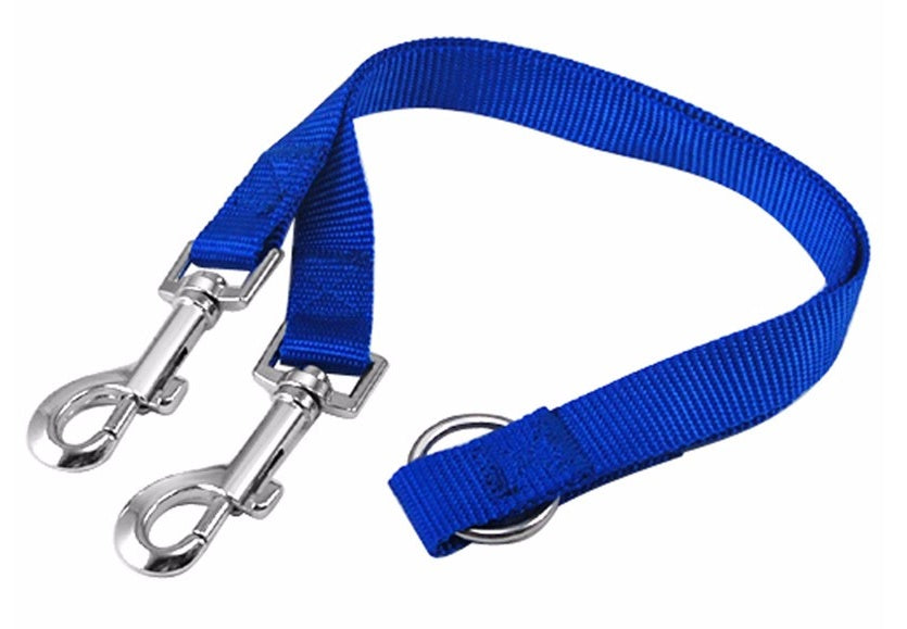 HKM-6045629 Double Dog Walking Leash Coupler - Nylon, Adjustable Lengths in Purple, Red, Blue, Black