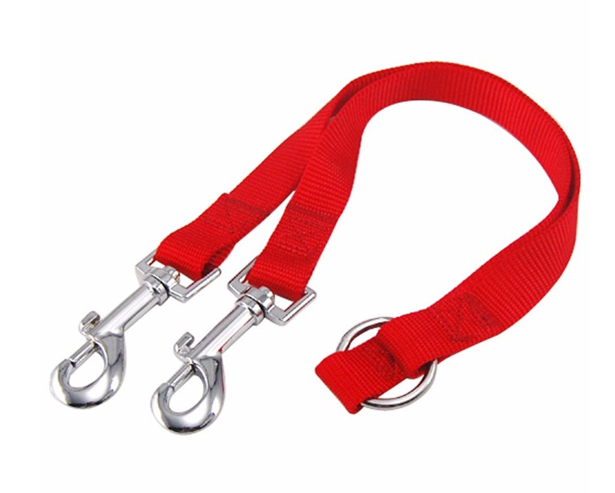HKM-6045629 Double Dog Walking Leash Coupler - Nylon, Adjustable Lengths in Purple, Red, Blue, Black