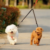 HKM-6045629 Double Dog Walking Leash Coupler - Nylon, Adjustable Lengths in Purple, Red, Blue, Black