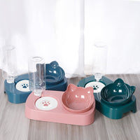 HKM-6046013 Floating Double Cat Bowl with Kettle - Non-Slip Design, Available in Blue, Pink, Green