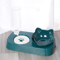 HKM-6046013 Floating Double Cat Bowl with Kettle - Non-Slip Design, Available in Blue, Pink, Green