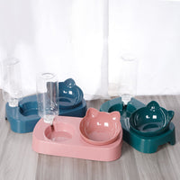 HKM-6046013 Floating Double Cat Bowl with Kettle - Non-Slip Design, Available in Blue, Pink, Green