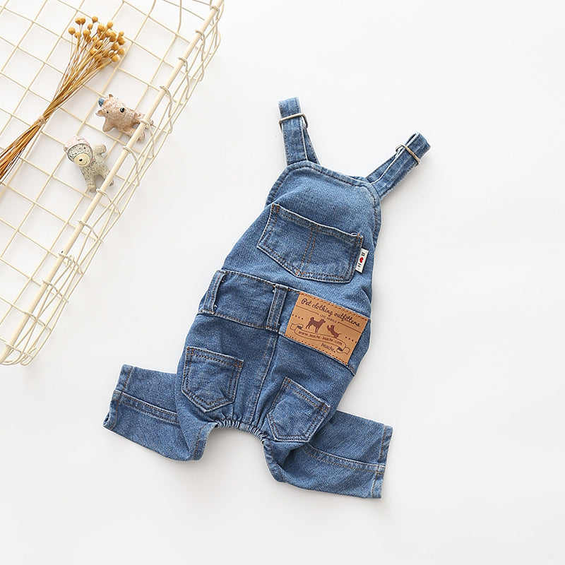 HKM-604691 Denim Blue Stretch Jeans with Pet Suspenders - Casual Overalls in Various Sizes