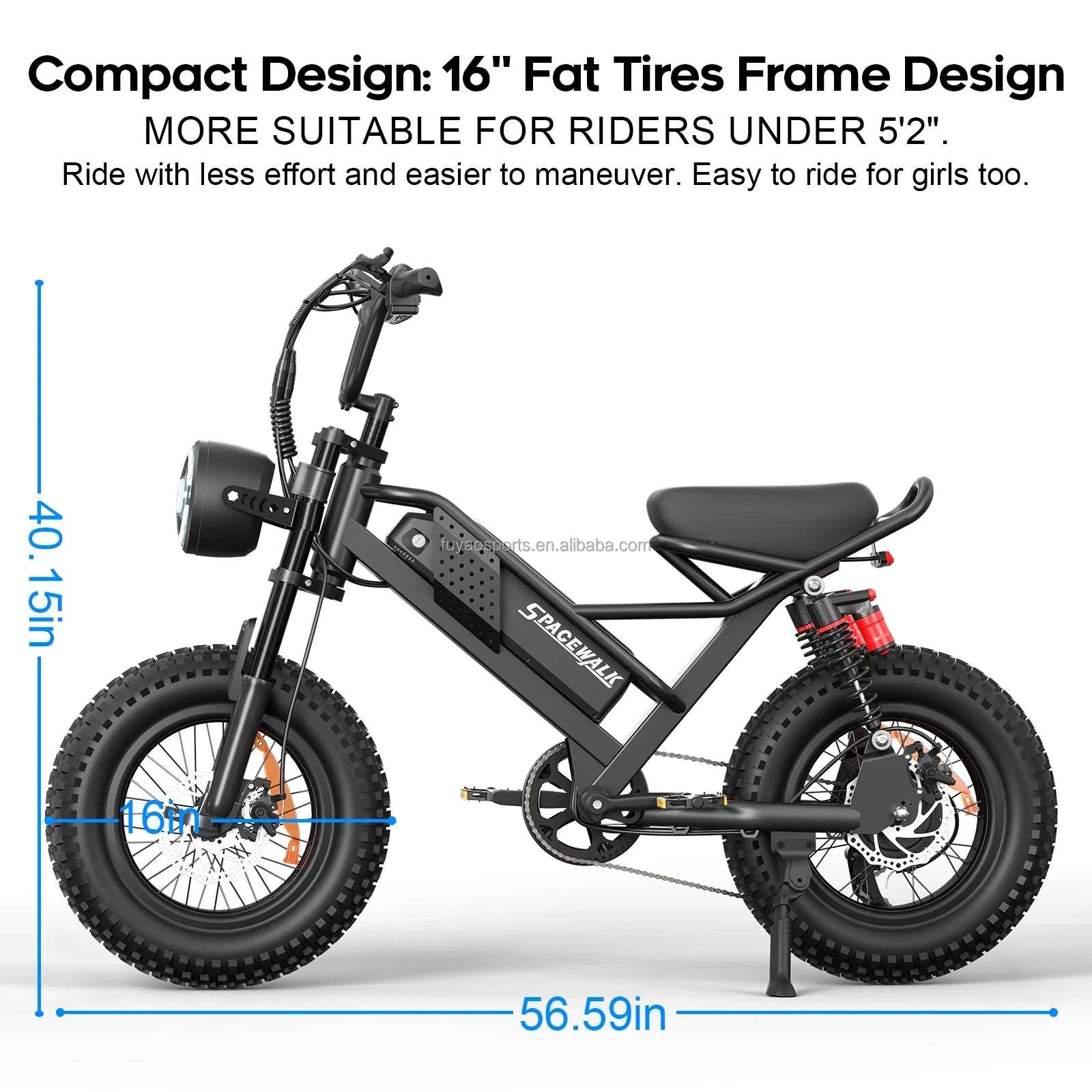 HKM-604755 750W 16-Inch Fat Tire Electric Mountain Bike with Integrated 48V Battery and Dual Suspension