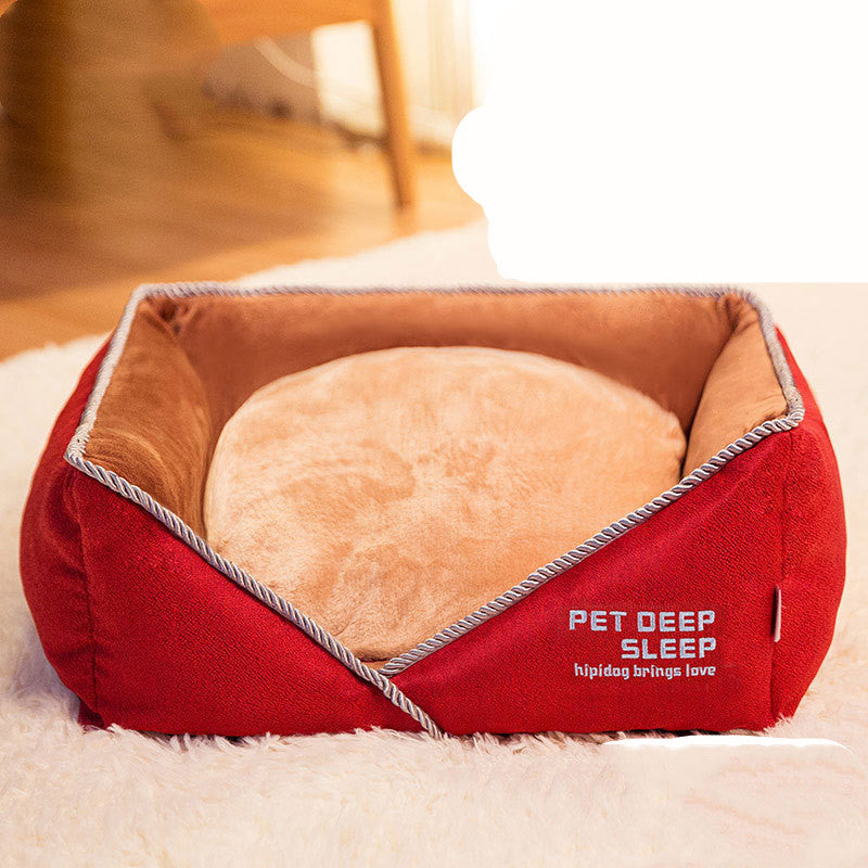 HKM-6049853 Embroidered Square Nest Cat Litter Mat with Beveled Edges and High Elastic Filling