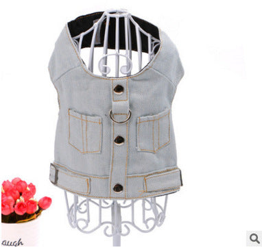 HKM-6050877 Light Blue and Dark Blue Pet Denim Vest with Lattice Hole Design