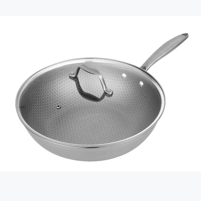 HKM-605139 Stainless Steel Kitchenware Set with 28cm Frypan, 24cm Fry Pan, 30cm Soup Pot, and Wok