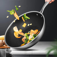 HKM-605139 Stainless Steel Kitchenware Set with 28cm Frypan, 24cm Fry Pan, 30cm Soup Pot, and Wok