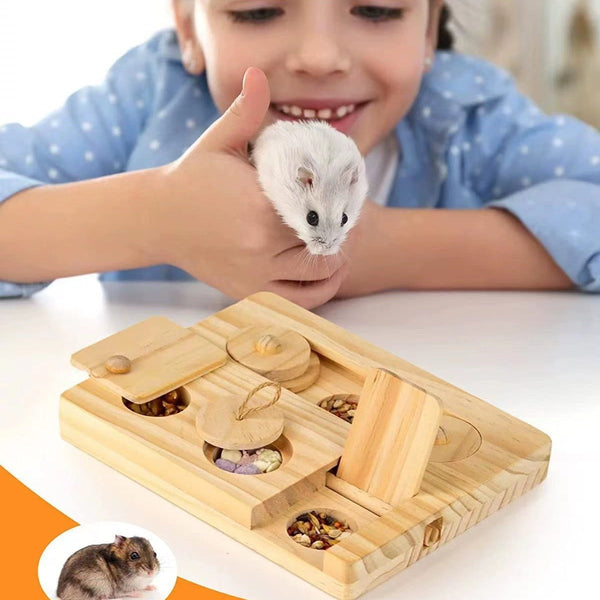 HKM-6051773 Wooden Hamster Feeder and Snack Dispenser for Small Pets