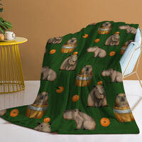 HKM-605267 Flannel Orange Capybara Blanket - Soft, Warm, Multifunctional for Home and Outdoor Use
