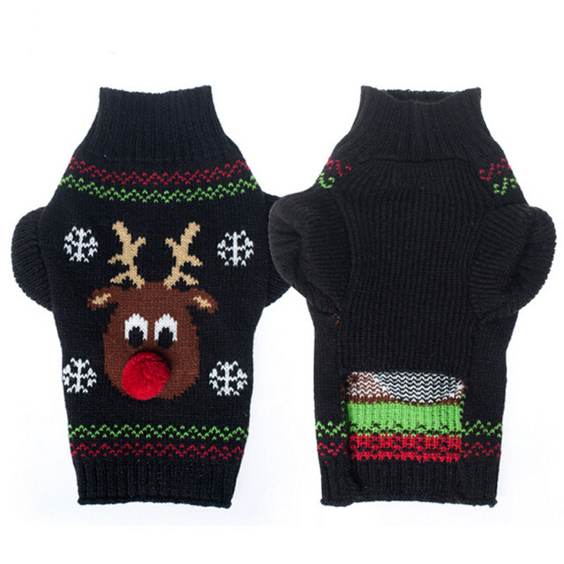HKM-605459 Poinsettia Print Acrylic Christmas Sweater for Pets - Casual Style