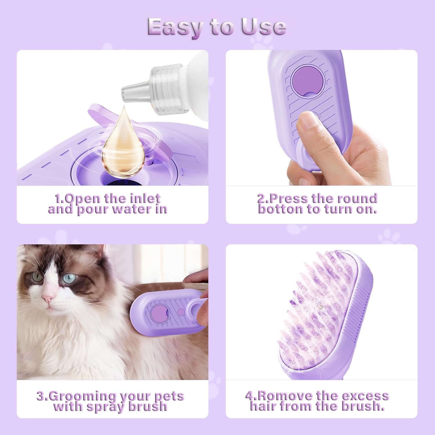 HKM-6054845 3-in-1 Cat Steam Brush with Foldable Handle for Shedding, Cleaning, and Massage – Suitable for Cats and Dogs