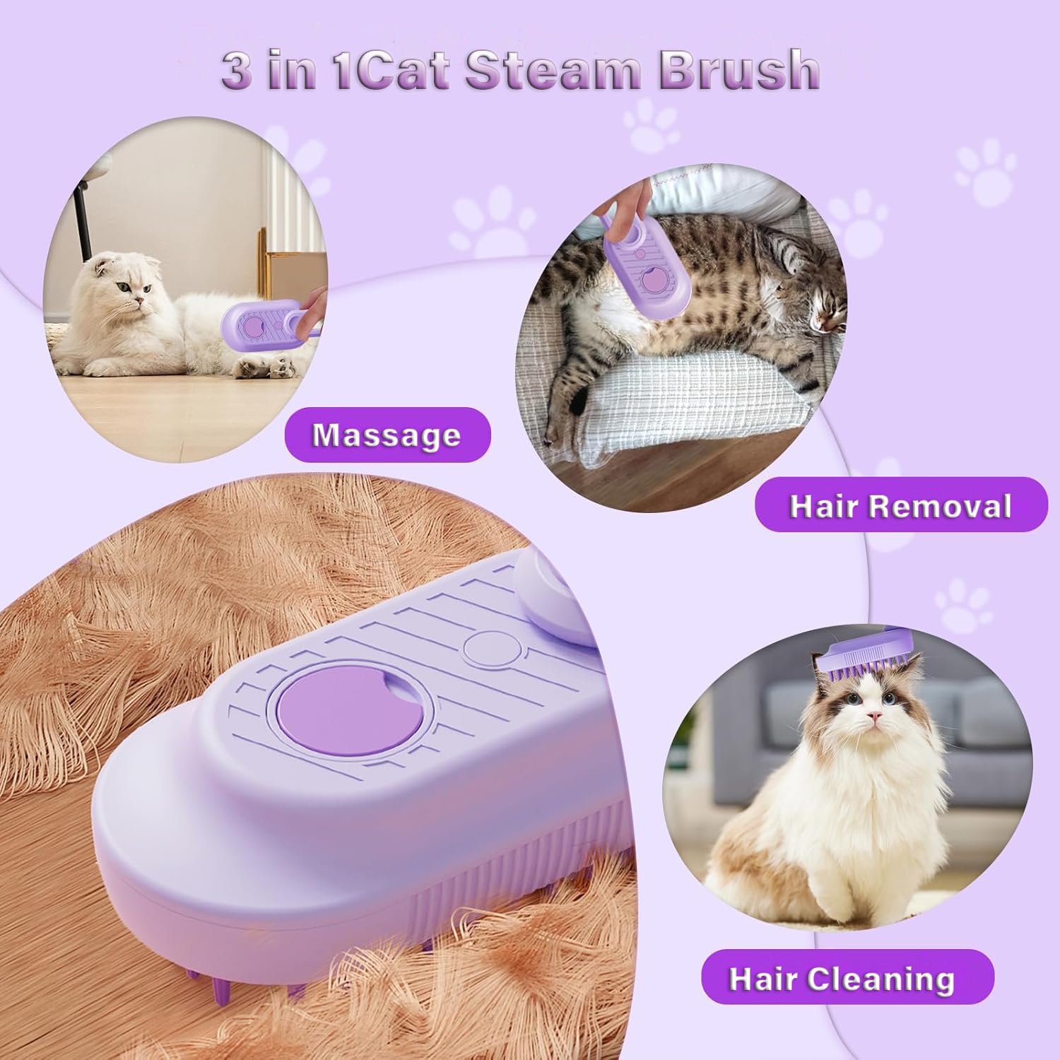 HKM-6054845 3-in-1 Cat Steam Brush with Foldable Handle for Shedding, Cleaning, and Massage – Suitable for Cats and Dogs