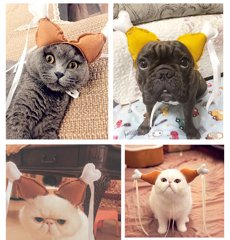 HKM-6056381 Funny Chicken Leg Pet Headband for Dogs and Cats - Felt Cloth Headdress for Birthdays and New Year's