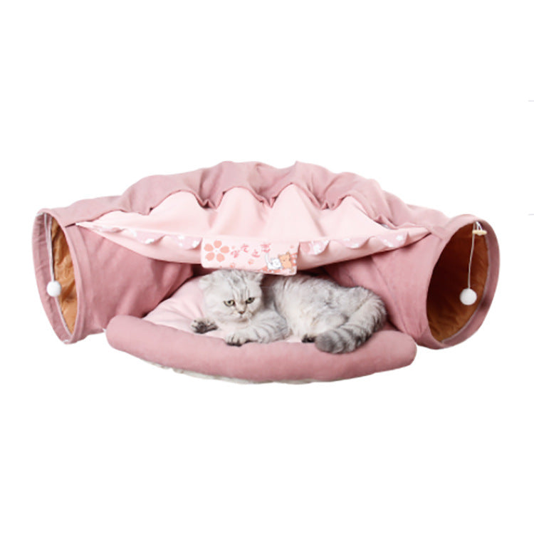 HKM-6056637 Interactive Cat Tunnel with Dismantling and Washing Features - Available in Matcha, Coffee, Cherry Blossom, and Bar Designs