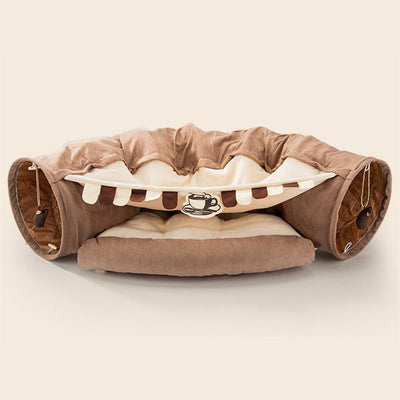 HKM-6056637 Interactive Cat Tunnel with Dismantling and Washing Features - Available in Matcha, Coffee, Cherry Blossom, and Bar Designs