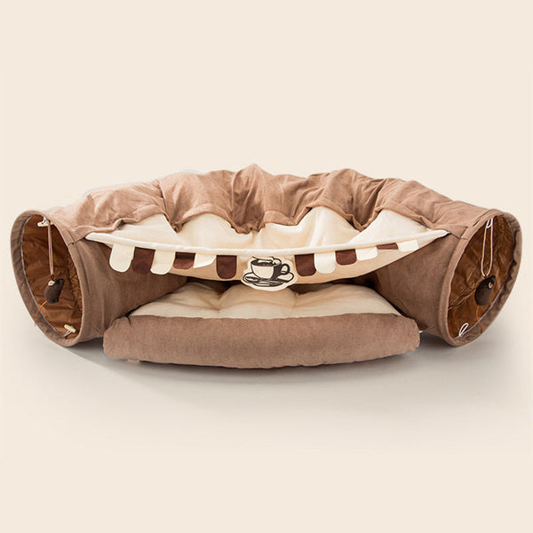 HKM-6056637 Interactive Cat Tunnel with Dismantling and Washing Features - Available in Matcha, Coffee, Cherry Blossom, and Bar Designs