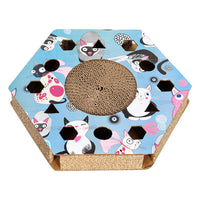 HKM-6057533 Hexagonal Corrugated Cat Scratcher with Combination Play Plate - Durable PP Resin, 38x33x6cm