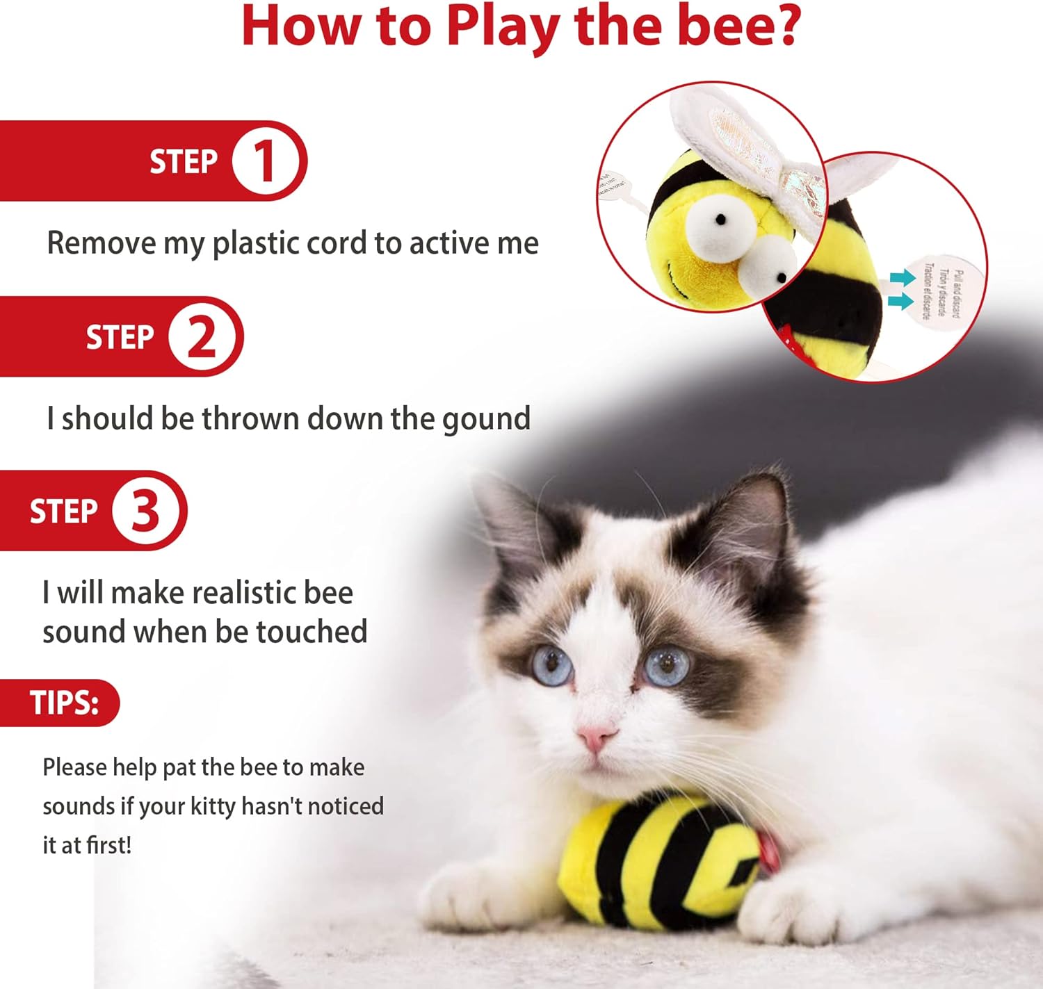 HKM-6058813 Interactive Squeaking Cat Toy in Bee Shape for Engaging Playtime and Boredom Relief
