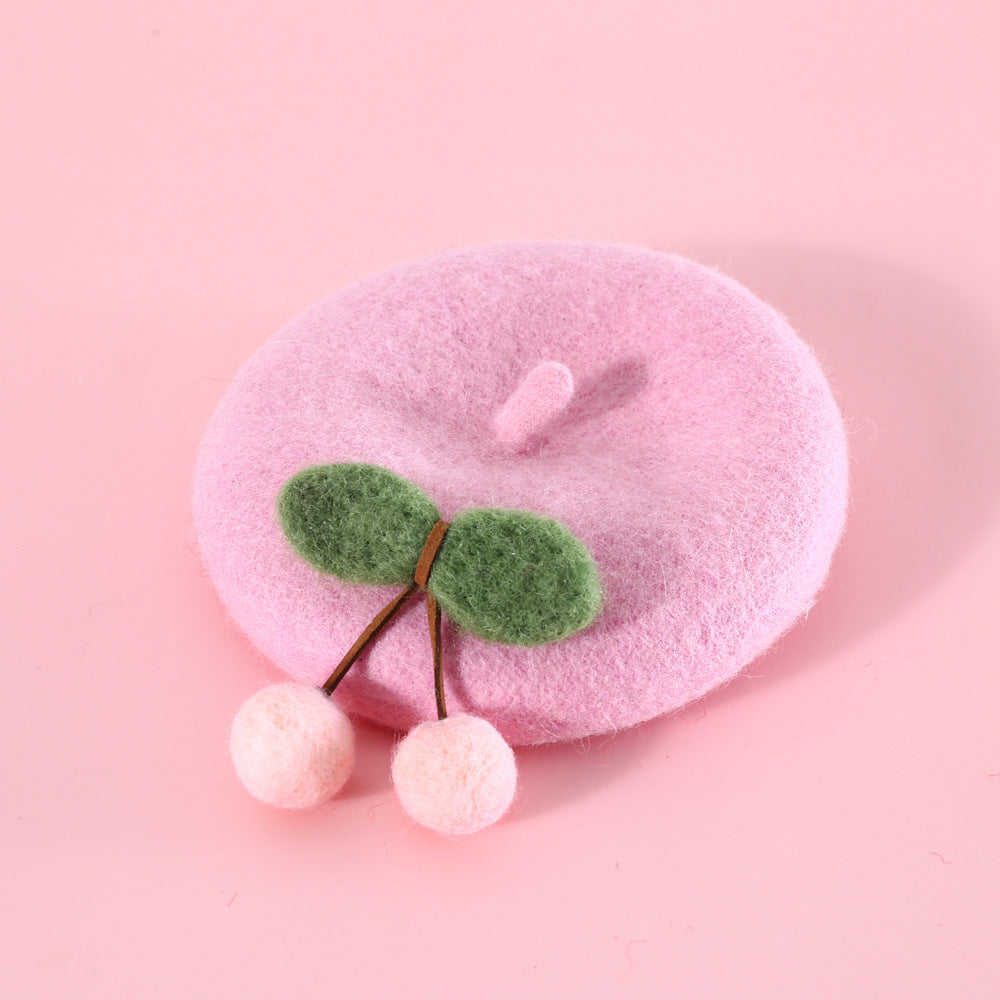 HKM-6059581 Wool Hat for Cats in Red Cherry or Pink Cherry - Winter Wear
