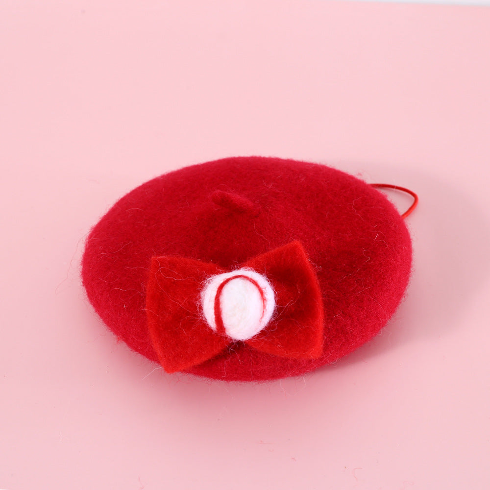 HKM-6059581 Wool Hat for Cats in Red Cherry or Pink Cherry - Winter Wear