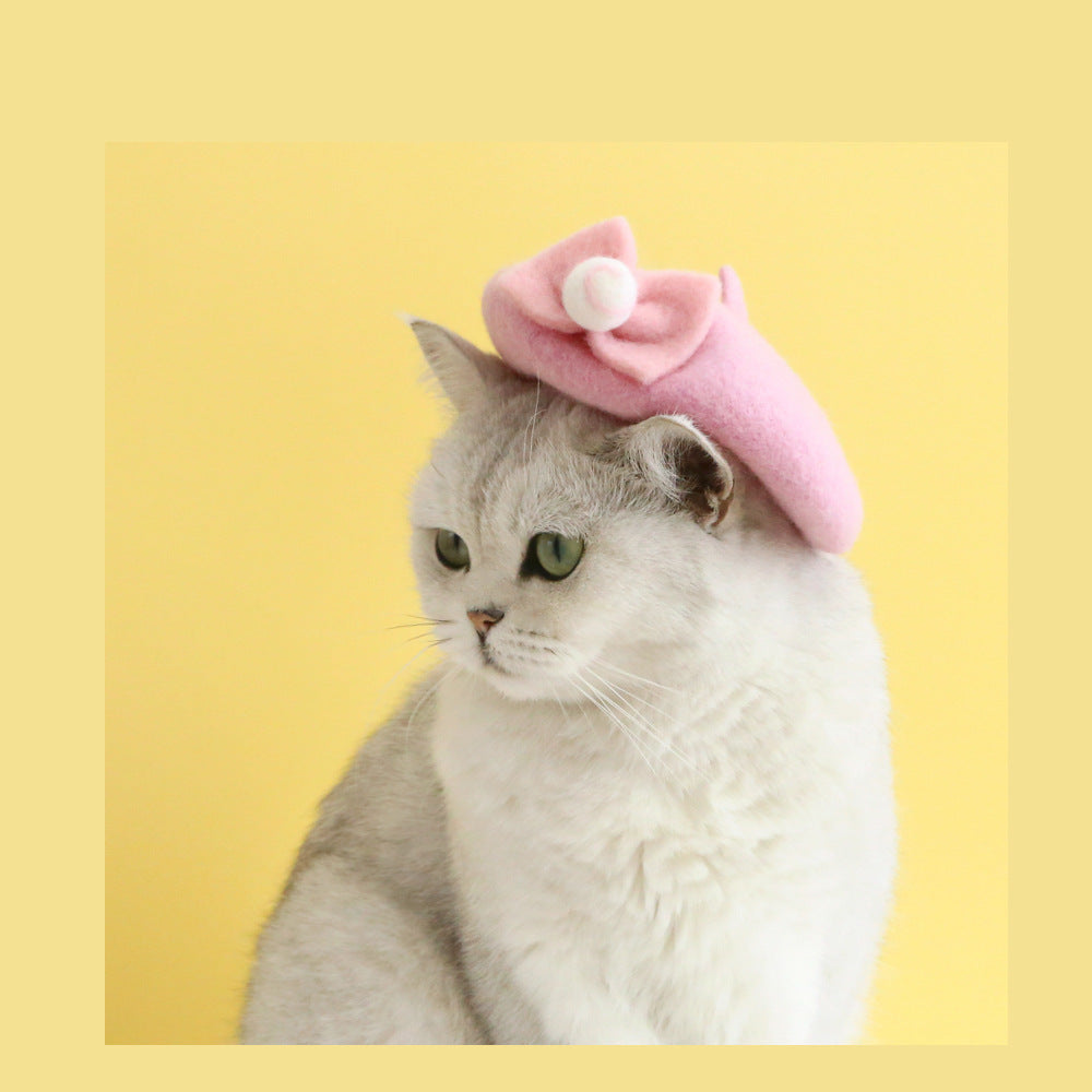 HKM-6059581 Wool Hat for Cats in Red Cherry or Pink Cherry - Winter Wear