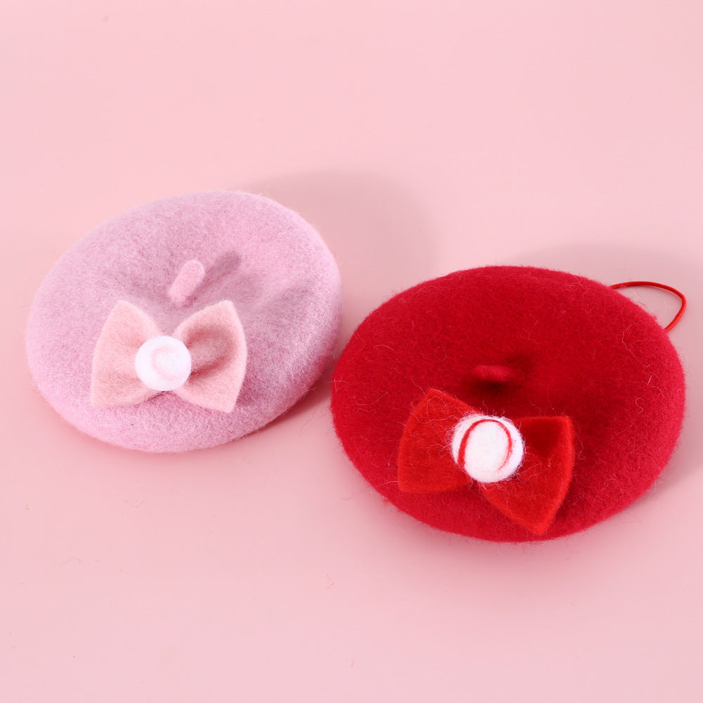 HKM-6059581 Wool Hat for Cats in Red Cherry or Pink Cherry - Winter Wear