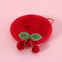 HKM-6059581 Wool Hat for Cats in Red Cherry or Pink Cherry - Winter Wear