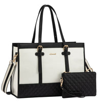 HKM-605971 Functional Canvas Leather Briefcase Tote Bag for 15.6-inch Laptops - Ideal for Work, Travel, and College