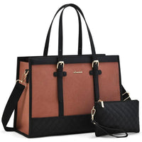 HKM-605971 Functional Canvas Leather Briefcase Tote Bag for 15.6-inch Laptops - Ideal for Work, Travel, and College