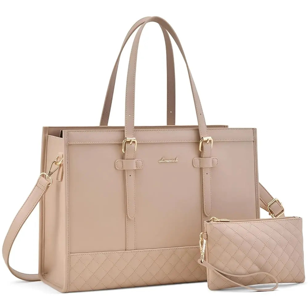 HKM-605971 Functional Canvas Leather Briefcase Tote Bag for 15.6-inch Laptops - Ideal for Work, Travel, and College