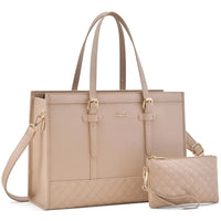 HKM-605971 Functional Canvas Leather Briefcase Tote Bag for 15.6-inch Laptops - Ideal for Work, Travel, and College