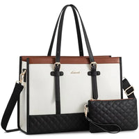 HKM-605971 Functional Canvas Leather Briefcase Tote Bag for 15.6-inch Laptops - Ideal for Work, Travel, and College