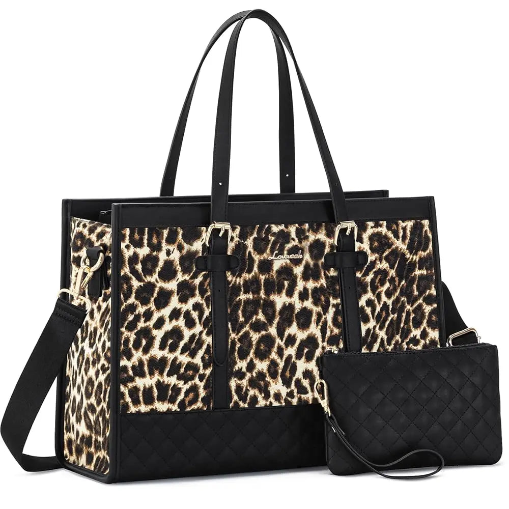 HKM-605971 Functional Canvas Leather Briefcase Tote Bag for 15.6-inch Laptops - Ideal for Work, Travel, and College