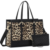 HKM-605971 Functional Canvas Leather Briefcase Tote Bag for 15.6-inch Laptops - Ideal for Work, Travel, and College