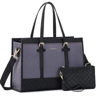 HKM-605971 Functional Canvas Leather Briefcase Tote Bag for 15.6-inch Laptops - Ideal for Work, Travel, and College