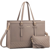 HKM-605971 Functional Canvas Leather Briefcase Tote Bag for 15.6-inch Laptops - Ideal for Work, Travel, and College