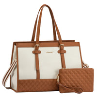 HKM-605971 Functional Canvas Leather Briefcase Tote Bag for 15.6-inch Laptops - Ideal for Work, Travel, and College