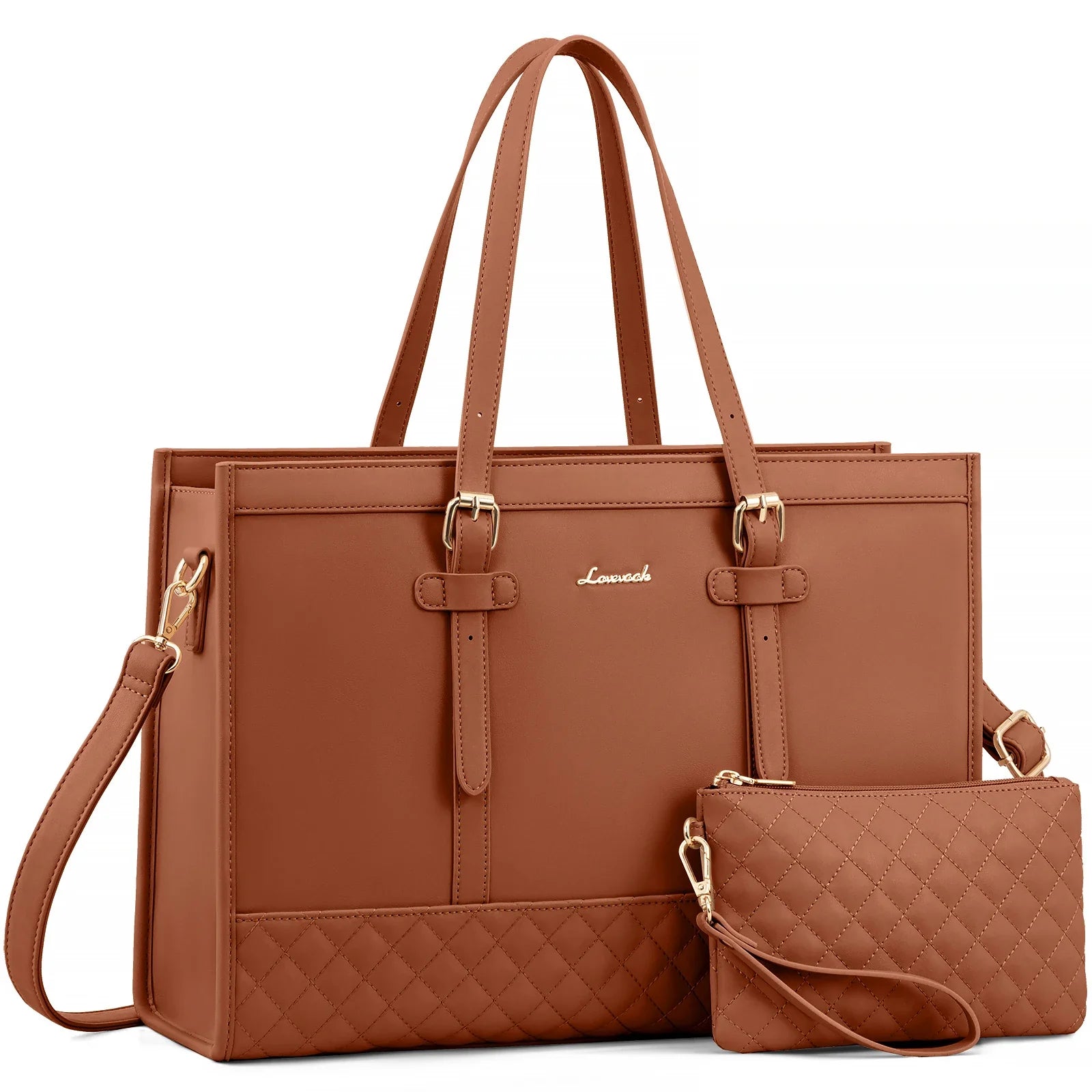 HKM-605971 Functional Canvas Leather Briefcase Tote Bag for 15.6-inch Laptops - Ideal for Work, Travel, and College