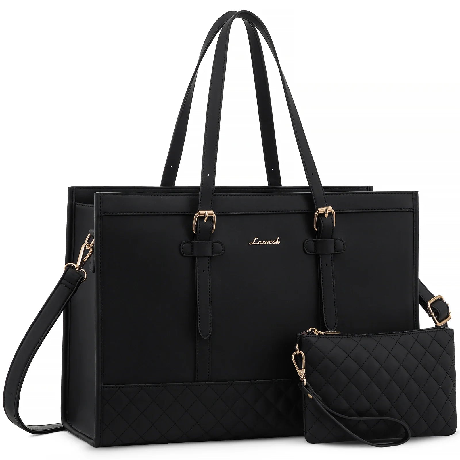 HKM-605971 Functional Canvas Leather Briefcase Tote Bag for 15.6-inch Laptops - Ideal for Work, Travel, and College