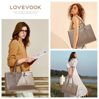 HKM-605971 Functional Canvas Leather Briefcase Tote Bag for 15.6-inch Laptops - Ideal for Work, Travel, and College