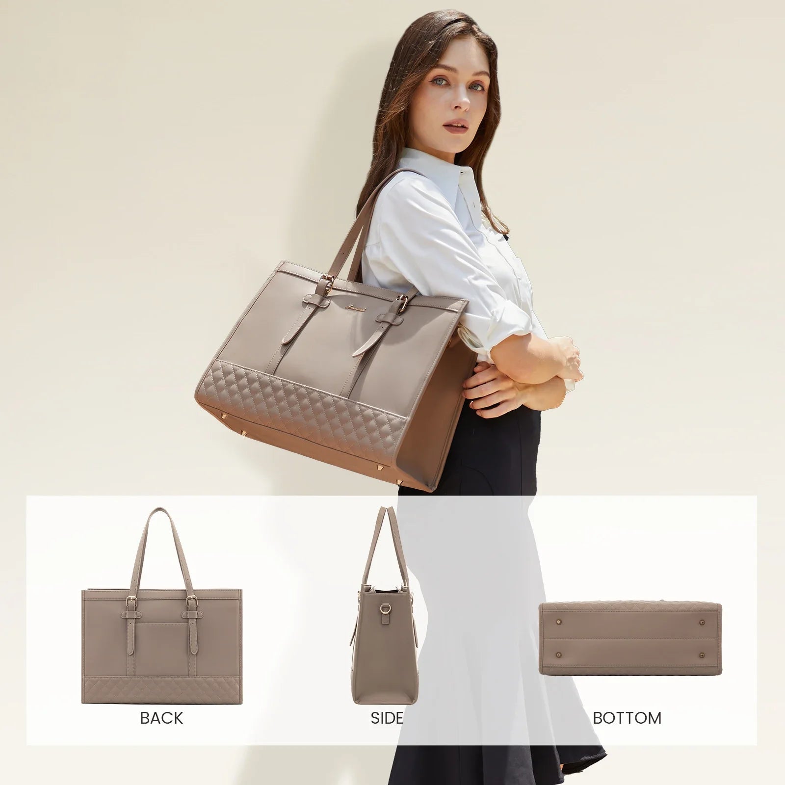 HKM-605971 Functional Canvas Leather Briefcase Tote Bag for 15.6-inch Laptops - Ideal for Work, Travel, and College