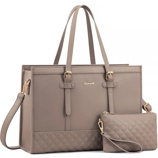 HKM-605971 Functional Canvas Leather Briefcase Tote Bag for 15.6-inch Laptops - Ideal for Work, Travel, and College