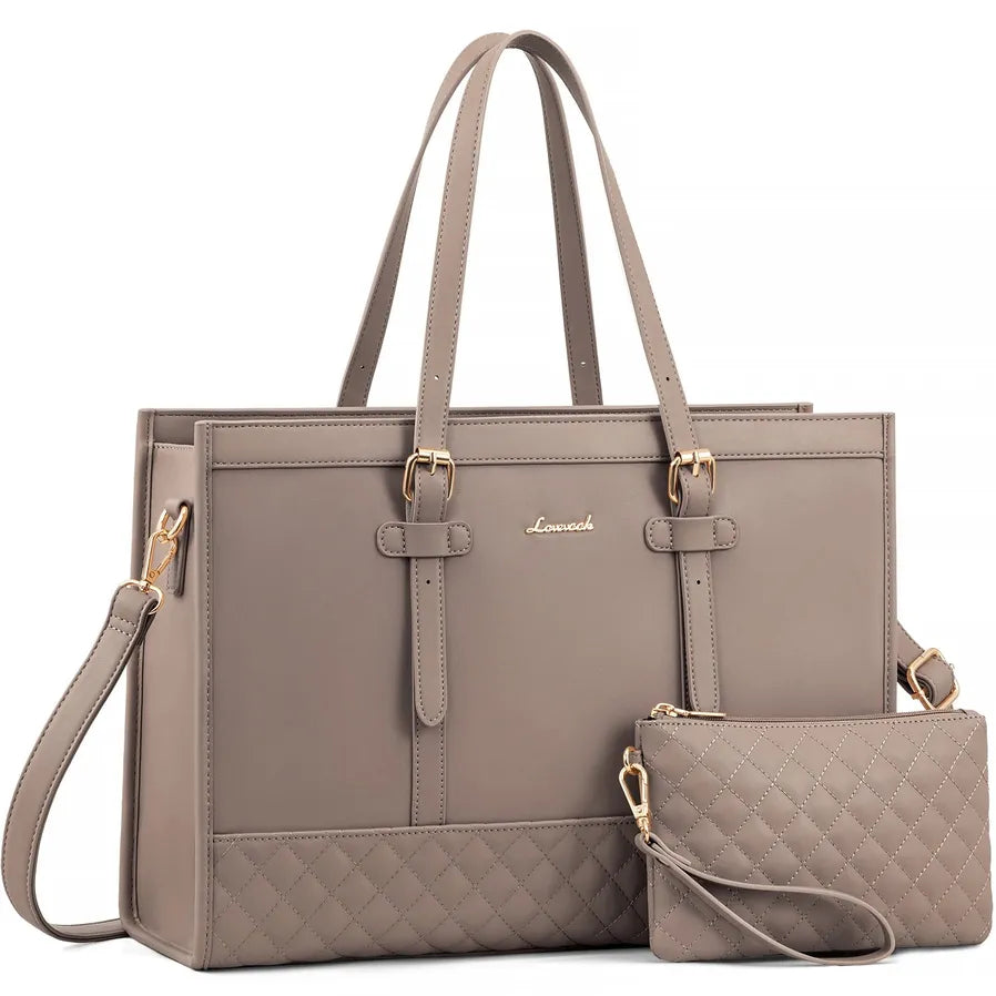HKM-1605971 canvas laptop tote with quilted base and gold hardware