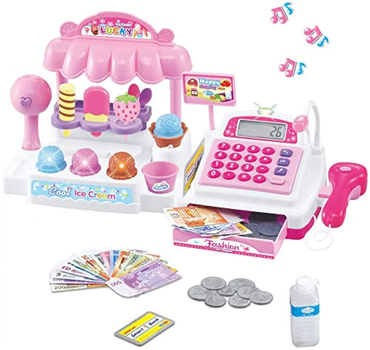 HKM-606099 Ice Cream Store Mini Cash Register Toy with Sound and Flashing Lights for Kids Ages 2-9
