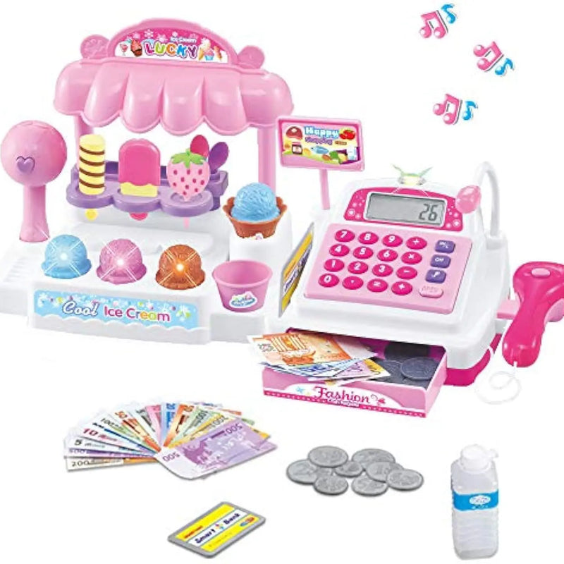 HKM-606099 Ice Cream Store Mini Cash Register Toy with Sound and Flashing Lights for Kids Ages 2-9