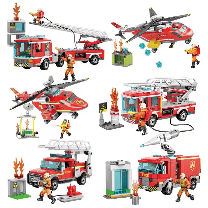 HKM-606163 Fire Fighting Themed Building Block Set - DIY Assembly Fire Truck Educational Model Toy for Ages 6 and Up