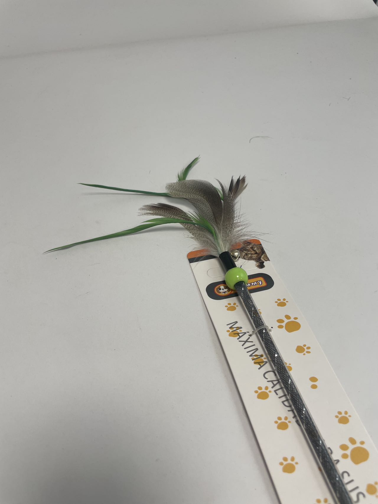 HKM-6062141 Two-Color Feather Cat Teaser Wand for Interactive Play